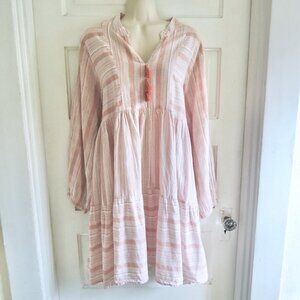 World Market White & Rust Striped Babydoll Mini Dress Tunic  L/XL